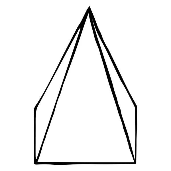 Τετράγωνη πυραμίδα. Σκίτσο, σχέδιο χεριού. Μαύρο περίγραμμα σε λευκό φόντο. Απεικόνιση διανυσματικών φορέων — Διανυσματικό Αρχείο