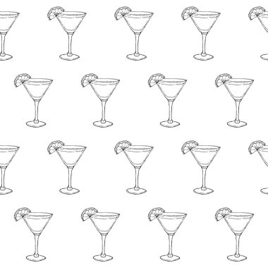 Daiquiri Cocktail Seamless Pattern. Glass on white isolated background. Vector illustration. clipart