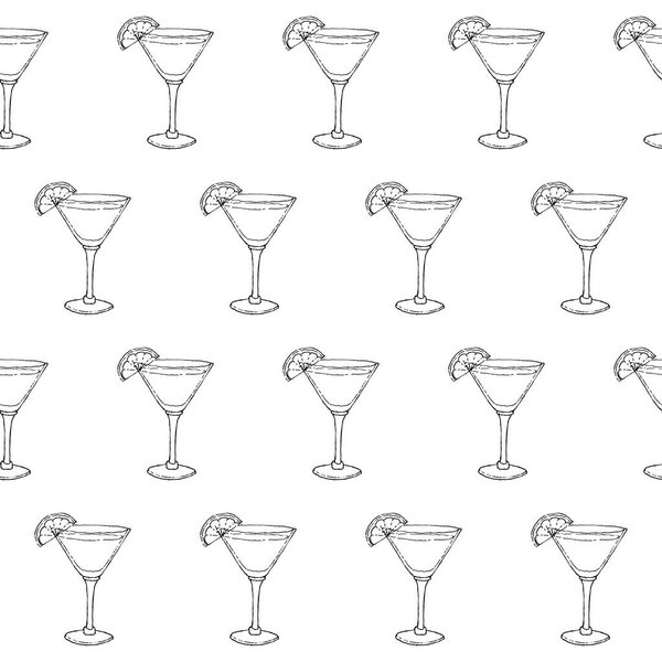 Daiquiri Cocktail Seamless Pattern. Glass on white isolated background. Vector illustration.