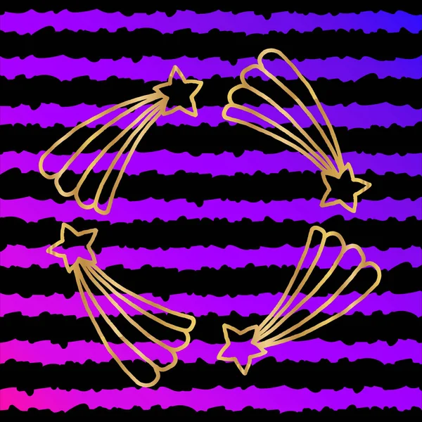 Patrón sin costuras con estrellas dibujadas a mano en rayas de gradiente negro y neón. Ilustración vectorial. EPS10 — Vector de stock