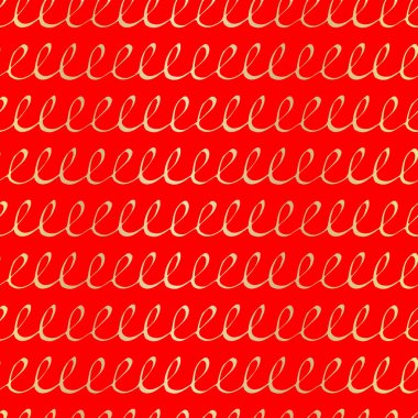 Döngü mürekkepli kalem çizimleri ile dikişsiz desen. Kırmızı arka plan üzerinde altın anahatlar. Vektör illüstrasyon. Eps10