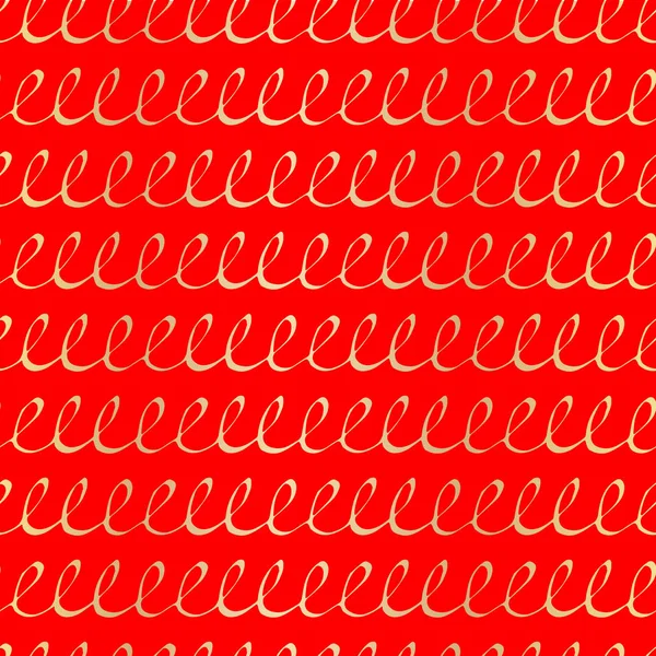 Döngü mürekkepli kalem çizimleri ile dikişsiz desen. Kırmızı arka plan üzerinde altın anahatlar. Vektör illüstrasyon. Eps10