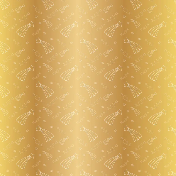 Naadloos patroon met ster tekeningen. Witte contouren op gouden achtergrond. Vector illustratie. Eps10 — Stockvector