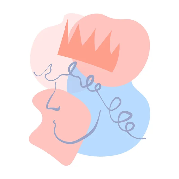 Portret van een man met krullend haar en een kroon. Lijn Art doodle schets. Kleurrijke omtrek op witte achtergrond. Vector illustratie. — Stockvector