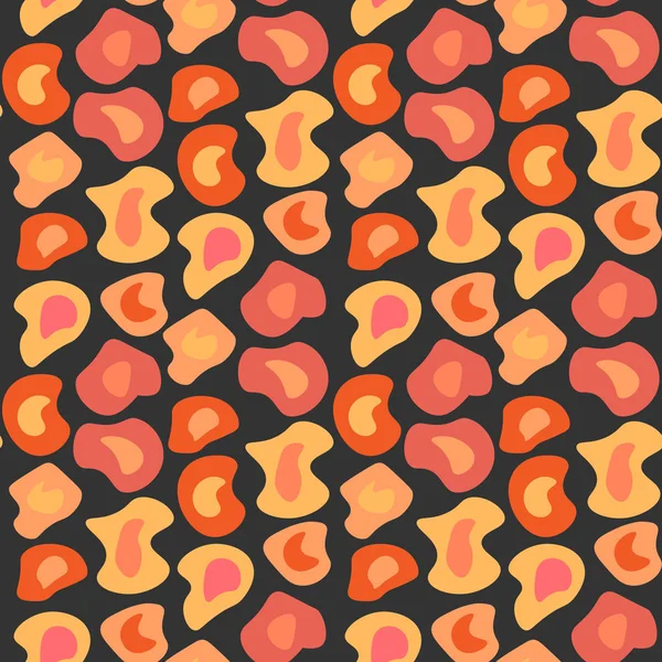 Patrón sin costuras de otoño. Salpicaduras planas líquidas abstractas amarillas y naranjas sobre gris. Ilustración vectorial. EPS10 — Vector de stock