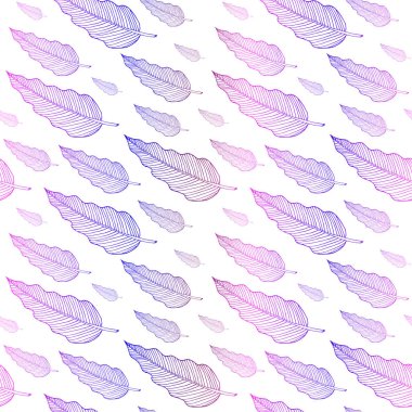 Philodendron yaprağı veya tüyü ile dikişsiz desen. Neon beyaz arka plan üzerinde özetliyor. Vektör illüstrasyon. Eps10