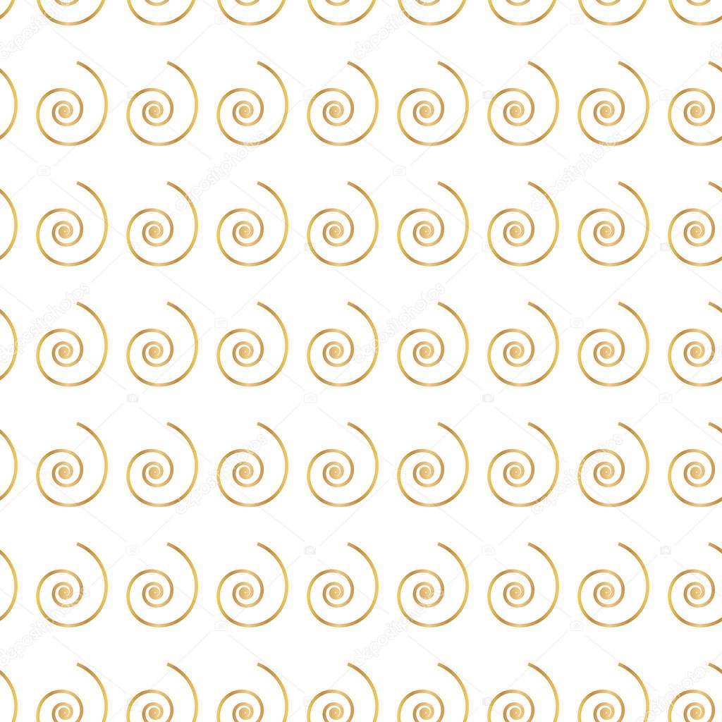 Golden spiral seamless pattern on white background. Vector illustration. EPS10