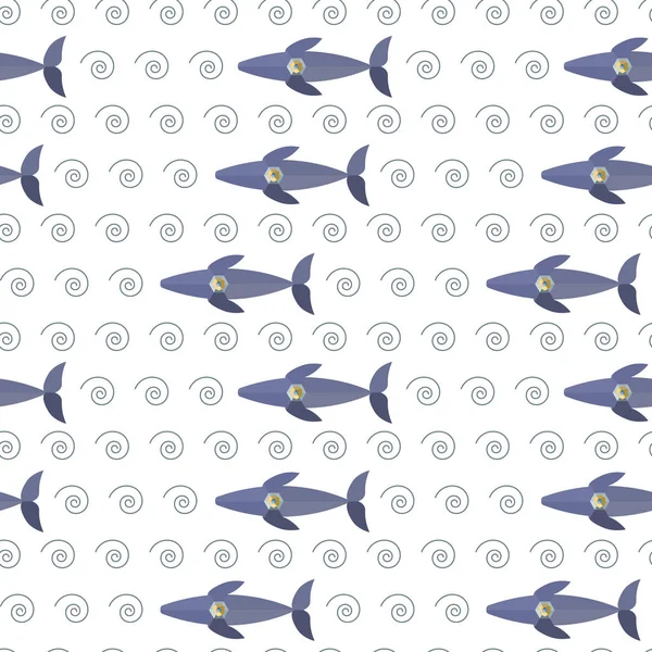 Bezszwowy wzór z kolorowych wielorybów z mechanicznym sercem na białym tle. Niska poli imitacja. Ilustracja wektorowa. Eps10 — Wektor stockowy
