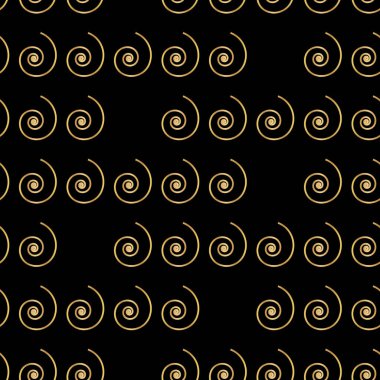 Siyah arka plan üzerinde altın spiral dikişsiz desen. Vektör illüstrasyon. Eps10