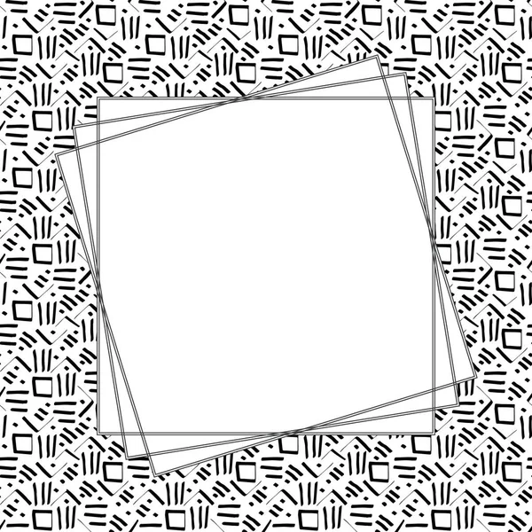 White frame on seamless ink pen drawings pattern. Black outlines on white background. Vector illustration. EPS10 — Stock Vector