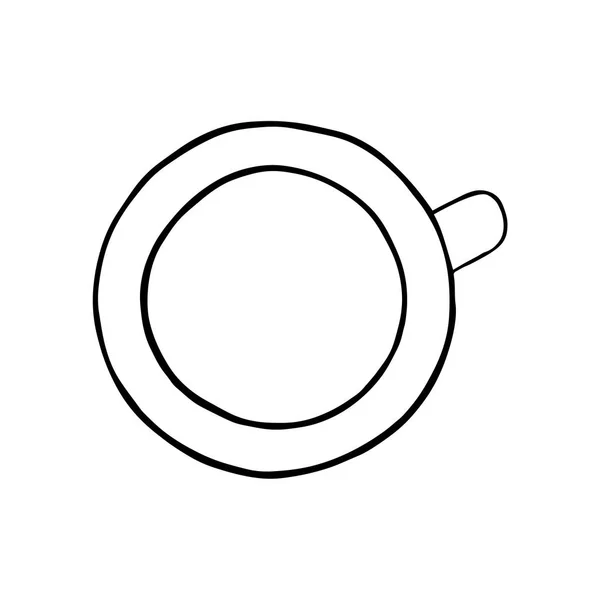 Café o taza de té, vista superior. Dibujo a mano. Esquema negro sobre fondo blanco. Ilustración vectorial. EPS10 — Archivo Imágenes Vectoriales