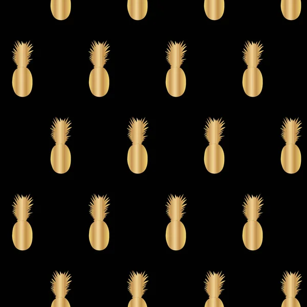 Patrón sin costuras de piña. Fruta dorada sobre fondo negro. Ilustración vectorial. EPS10 — Vector de stock