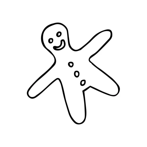 Hombre de jengibre. Dibujo a mano. Esquema negro sobre fondo blanco. Ilustración vectorial — Archivo Imágenes Vectoriales