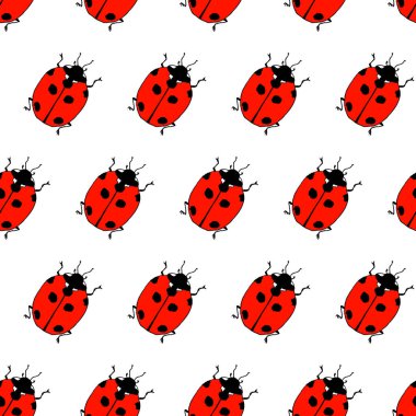 Uğurböceğinin kusursuz deseni. Karalama çizimi. Beyaz arka planda renkli bir taslak. Vektör illüstrasyonu.