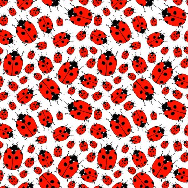 Uğurböceğinin kusursuz deseni. Karalama çizimi. Beyaz arka planda renkli bir taslak. Vektör illüstrasyonu.