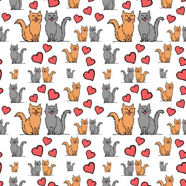 Kalpli bir çift, kusursuz desenli. El çizimi çizimi. Beyaz arka planda renkli bir taslak. Vektör illüstrasyonu