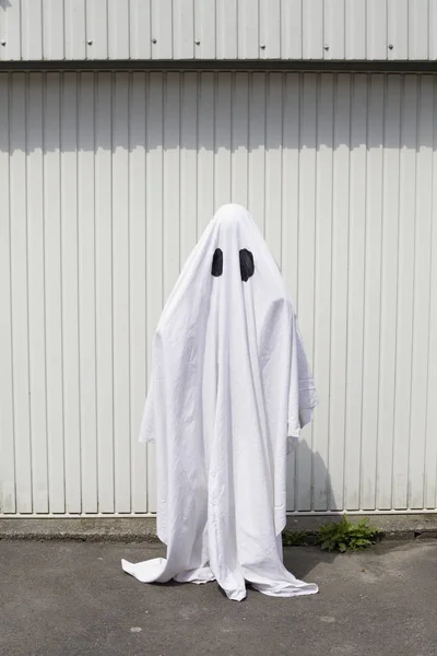 Ghost Disguise Sheet Front Exterior Garage Door — Stock Photo, Image