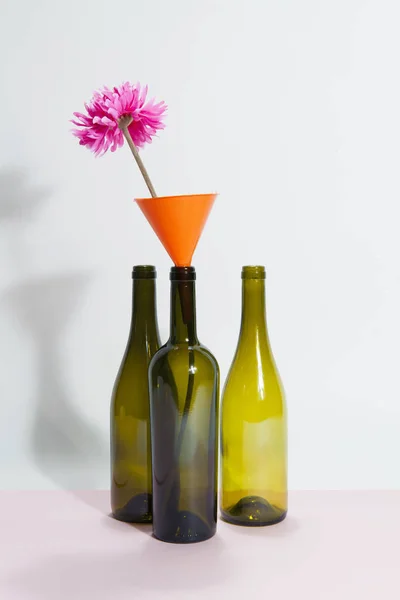 3 verrückte Stillleben Flasche und Blume — Stockfoto
