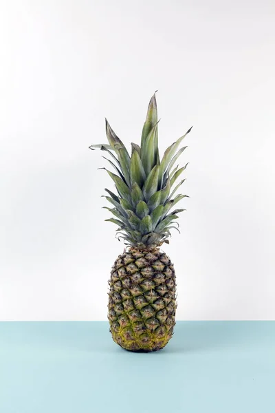 Lekfull Ananas Pop Bicolor Bakgrund Turkos Och Vit Som Horisont — Stockfoto