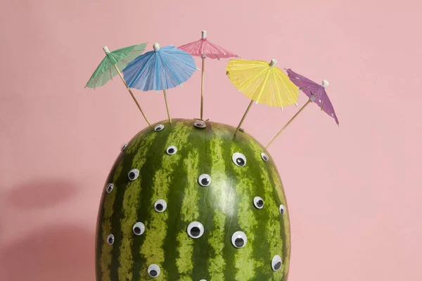 Watermelon umbrella hair cocktail — Stock Photo, Image