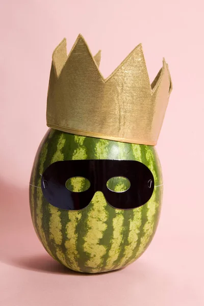 Superwatermelon wearing a black mask — Stock Photo, Image