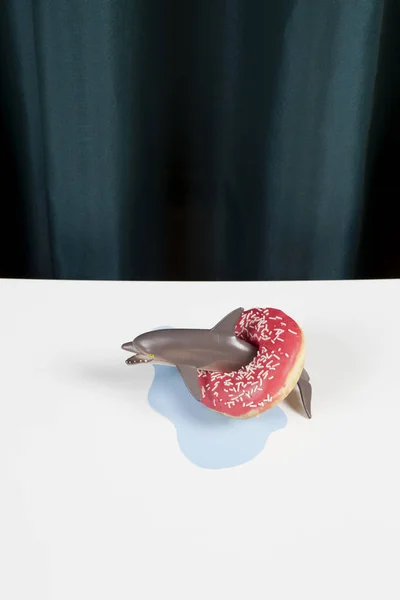 Брызги воды из занавеса и пончики с дельфином — стоковое фото