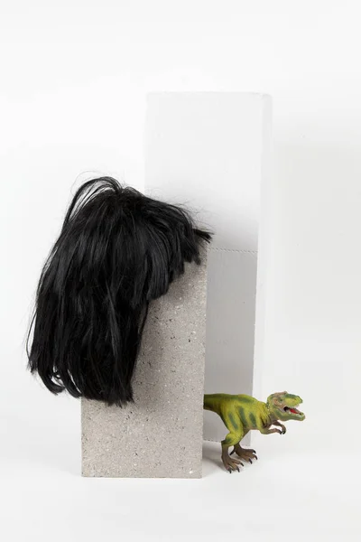 Black wig cinder block and trex — Stock Photo, Image