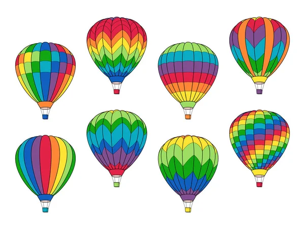 Uppsättning Luftballong Ikoner Isolerade Vitt Vektor Illustration Logo Typ Banner — Stock vektor
