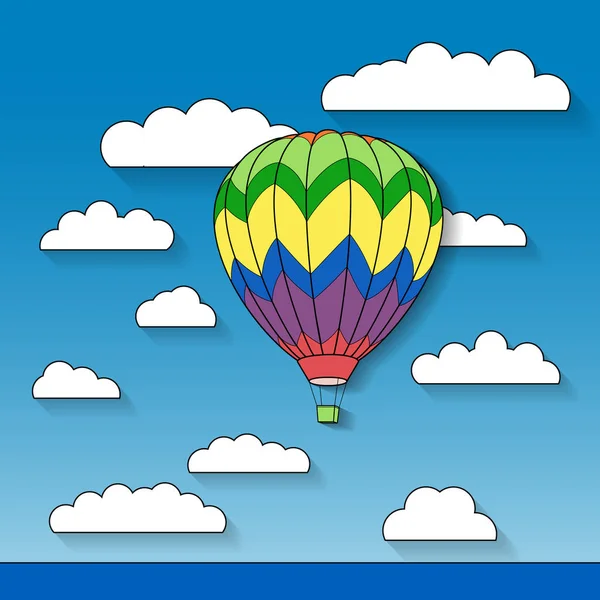 Воздушный Шар Небе Облаками Векторная Иллюстрация Плоский Дизайн Мультфильмов — стоковый вектор