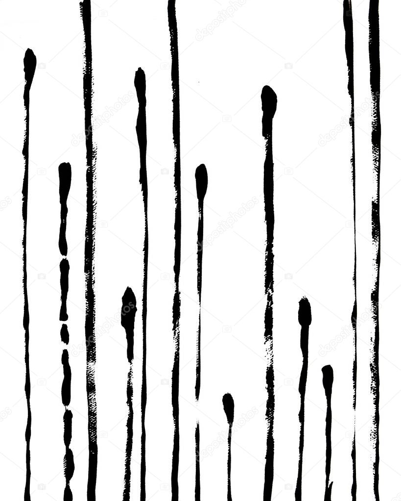 Trendy Abstract Interior Poster. Black Hand Drawn. Stripes on White Background.