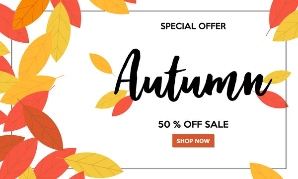 Herbstausverkauf Mit Schriftzug Und Blättern Auf Weißem Hintergrund Vektorillustration Herbst — Stockvektor