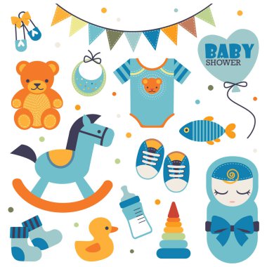 Baby Shower Etkinliği için Tatlı ve Güzel İkonlar Seti