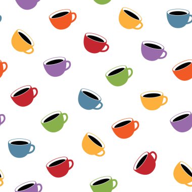 Beyaz Cororful Çay veya Kahve Fincanları ile Dikişsiz Desen