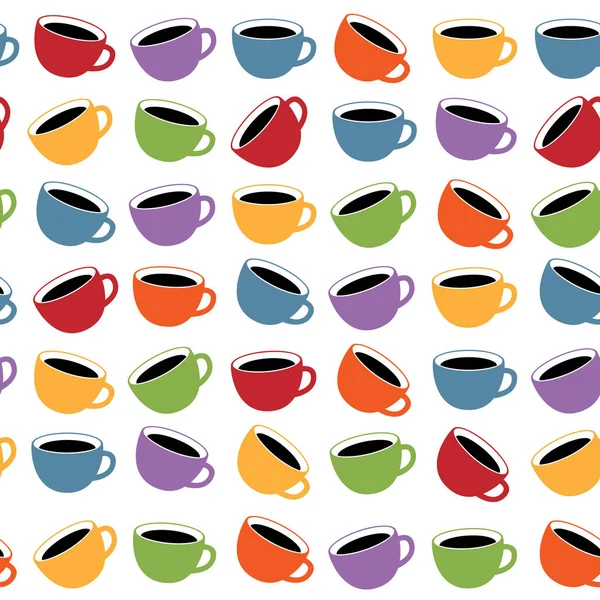 Patrón sin costura con Cororful té o tazas de café en blanco — Vector de stock