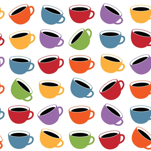 Beyaz Cororful Çay veya Kahve Fincanları ile Dikişsiz Desen — Stok Vektör