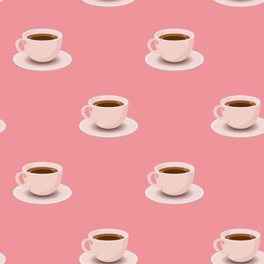 Pembe Üzerinde Beyaz Çay veya Kahve Fincanları ile Dikişsiz Desen