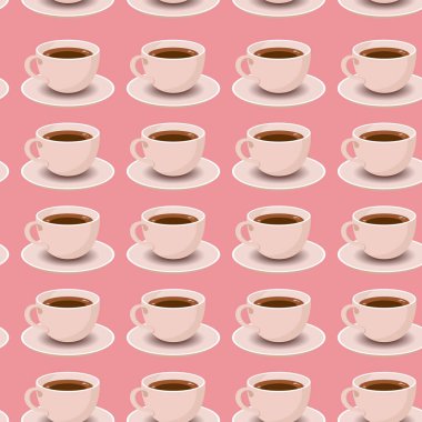 Pembe Üzerinde Beyaz Çay veya Kahve Fincanları ile Dikişsiz Desen