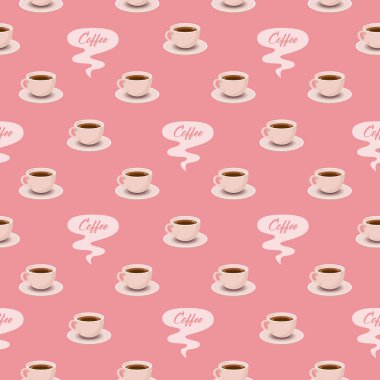 Pembe Üzerinde Beyaz Çay veya Kahve Fincanları ile Dikişsiz Desen