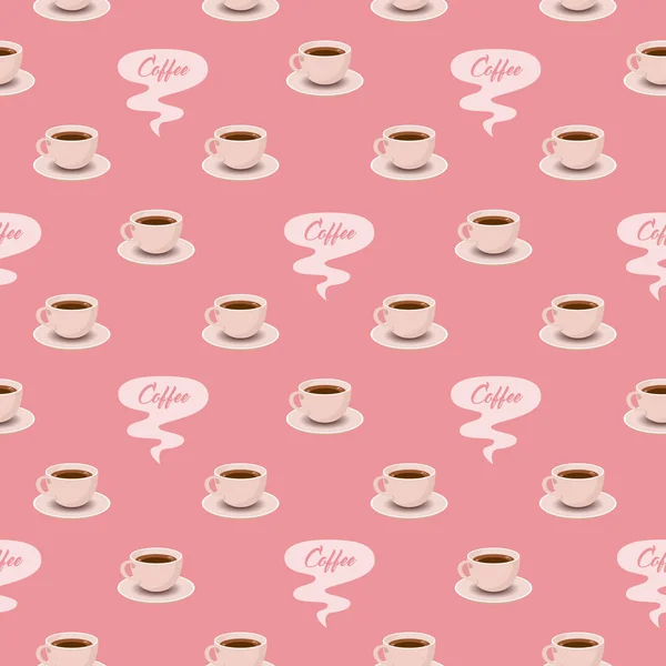 Seamless Pattern with White Tea or Coffee Cups on Pink — Stock Vector