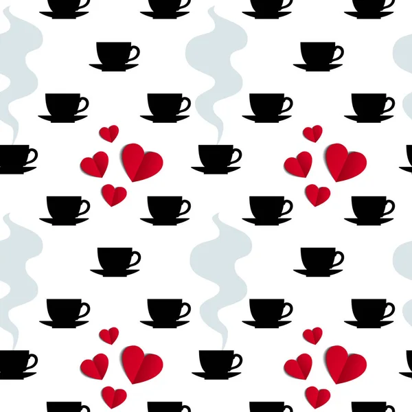 Patrón sin costura con té blanco o tazas de café en blanco — Vector de stock