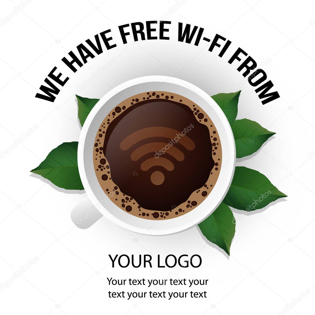Cup of Fresh Coffee with Internet Wireless Advertisment