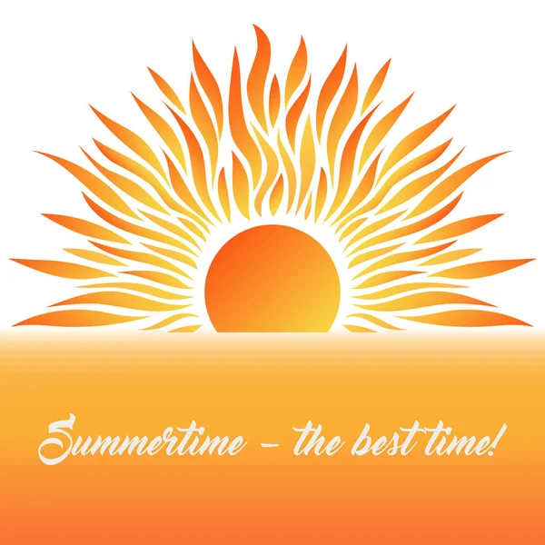 Όμορφο καλοκαίρι κάρτα με το εικονίδιο του ήλιου και το κείμενο — Διανυσματικό Αρχείο