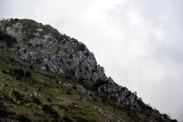 Uma vista das montanhas na Sérvia contra o pano de fundo do nevoeiro — Fotografia de Stock