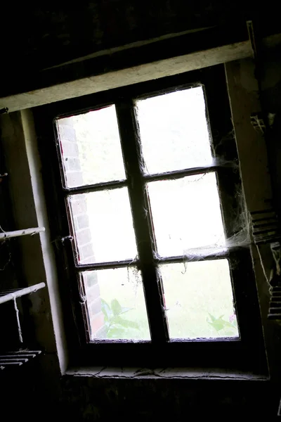 Beautiful wooden frame window in old building without people — Stock Photo, Image