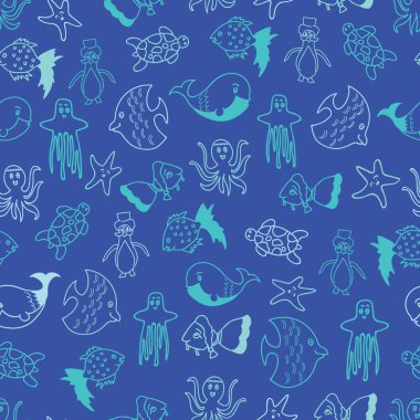 Mavi vektör monokrom su dikişsiz desen arkaplanı