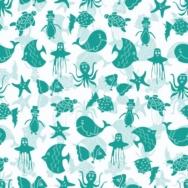 Vector aqua green silhouette seamless pattern background