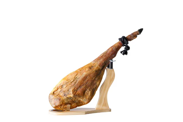 İspanyol jamon beyaz zemin üzerinde. Geleneksel İspanyol yemeği.