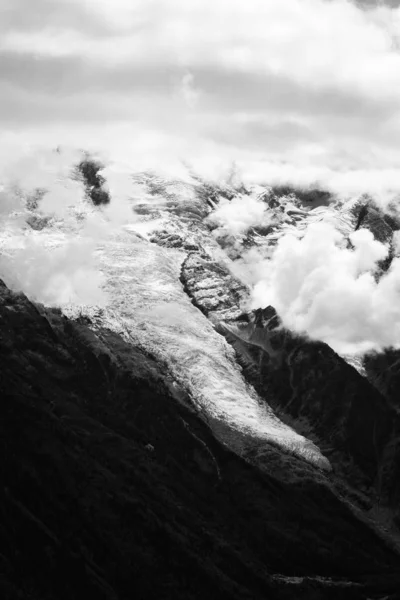 Mont Blanc Mountain Glacier in the fall. Climate problems warming and lack of snow. Black and White Alps Nature Image — Stock Image Mont Blanc Mountain Glacier Fall Climate Problems Warming Lack Snow Stock Photo