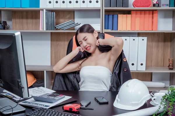 Businessmen, women working in the office with stress and fatigue.