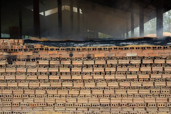 Brick Piles Placed Factory Floor — Stok fotoğraf